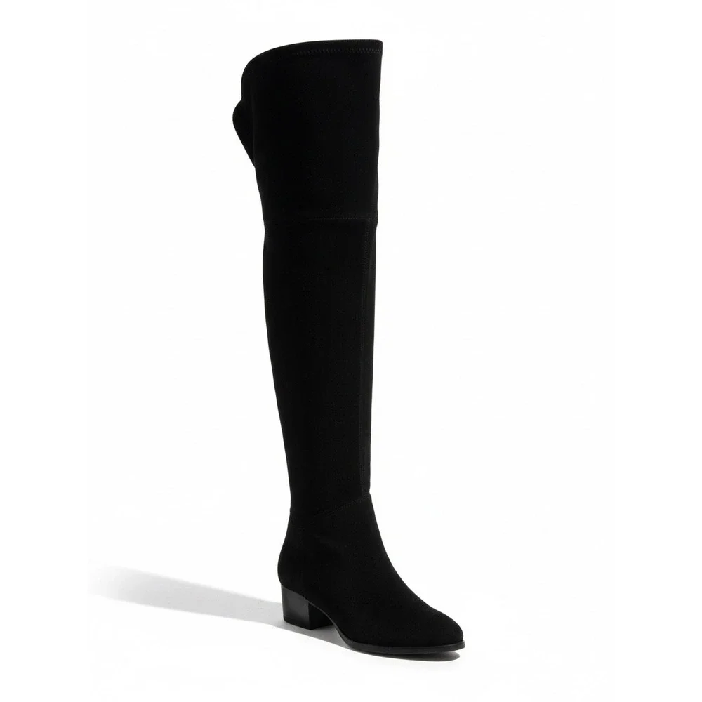 BP Over The Knee Boots 9M Black Leather Suede Block Heel Minimalist Chic